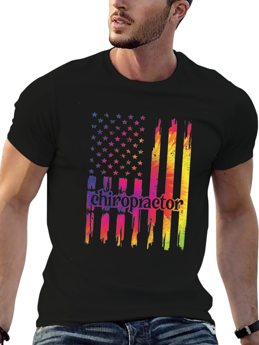 Chiropractor USA Flag Graphic T-Shirt