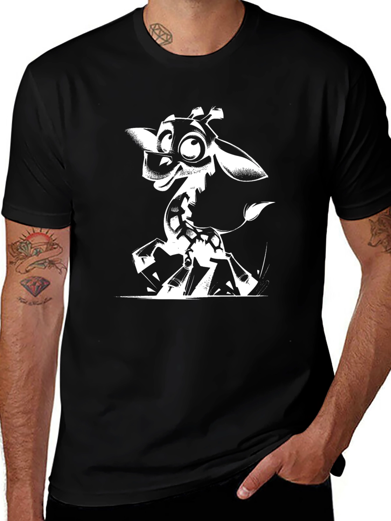 Black Giraffe Cartoon Graphic Tee