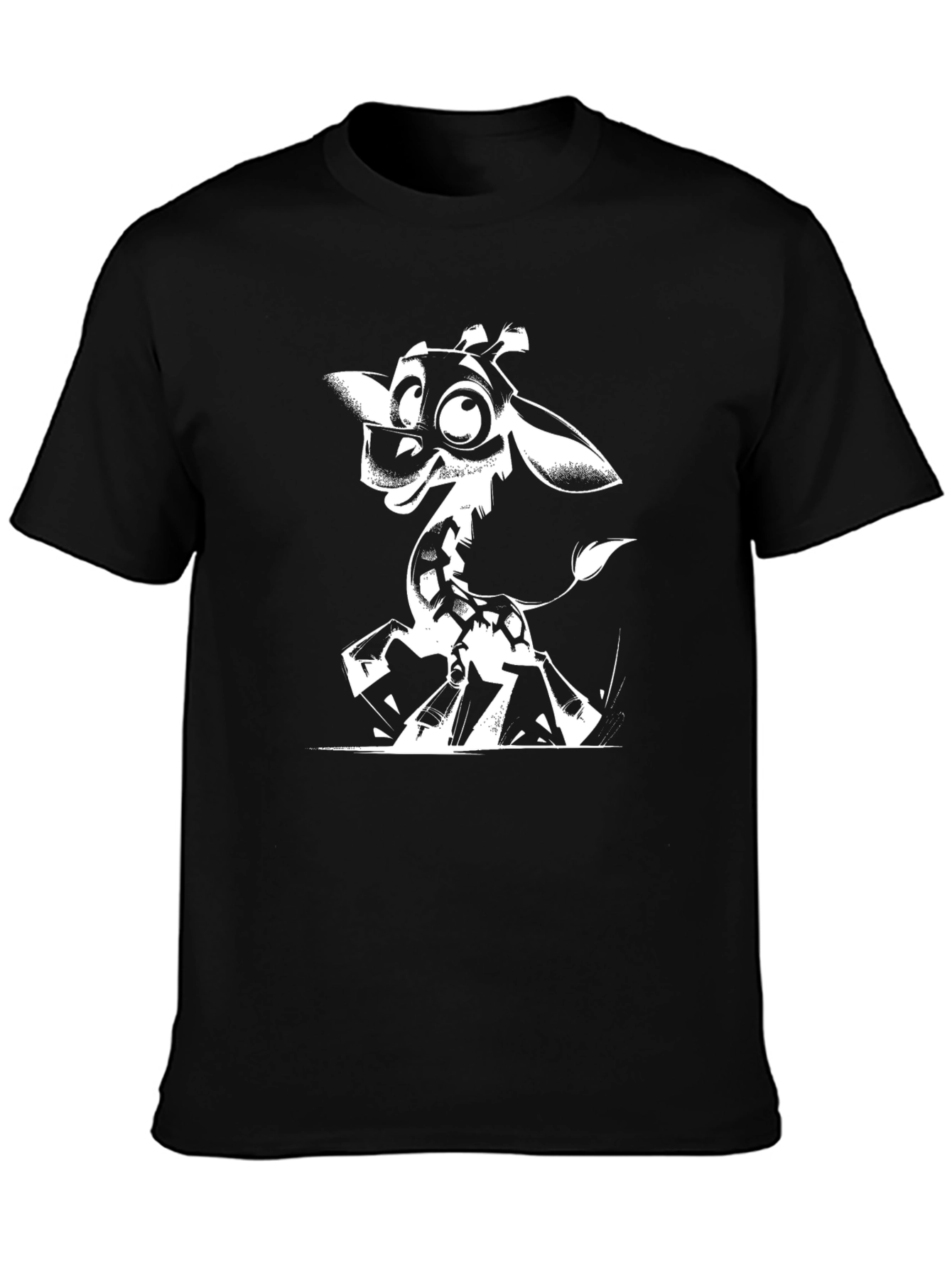 Black Giraffe Cartoon Graphic Tee