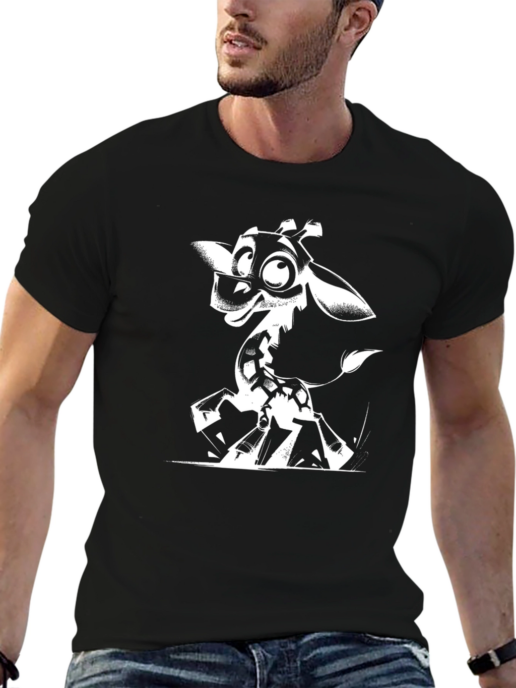 Black Giraffe Cartoon Graphic Tee