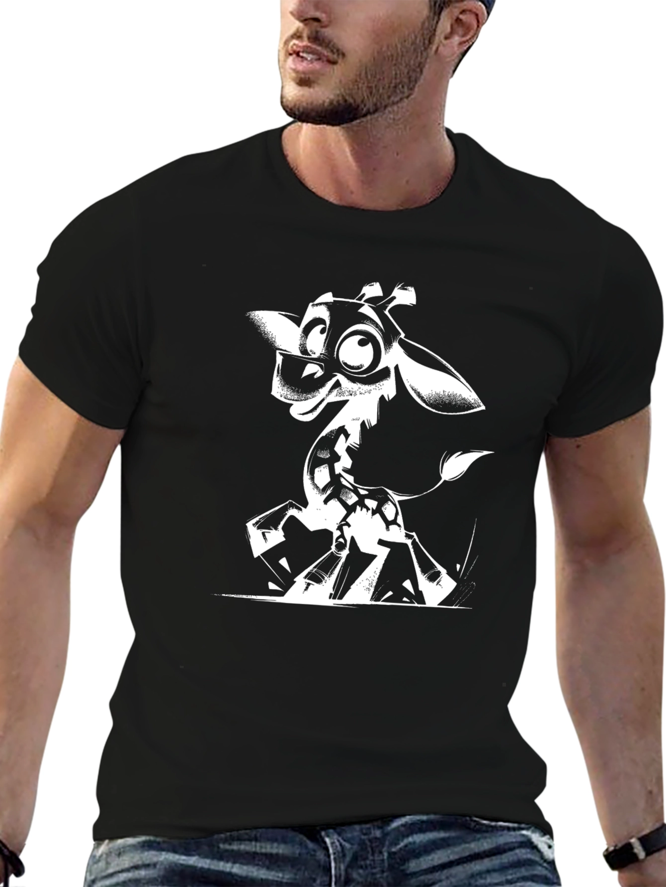 Black Giraffe Cartoon Graphic Tee