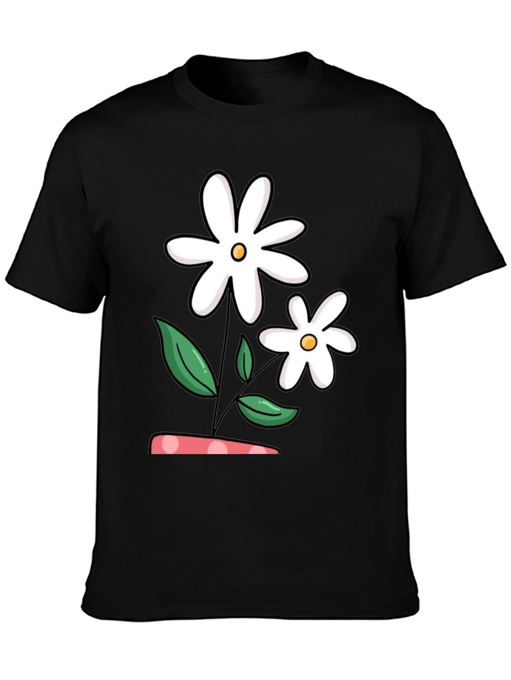 Daisy Flower Graphic Black T-Shirt