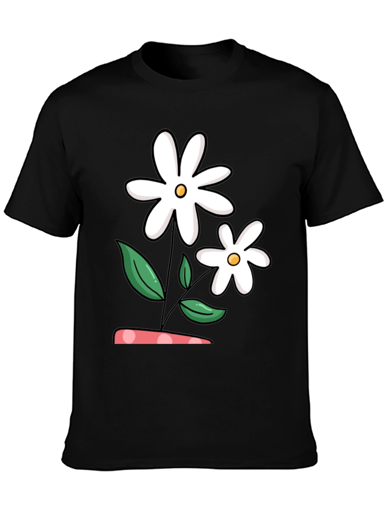 Daisy Flower Graphic Black T-Shirt