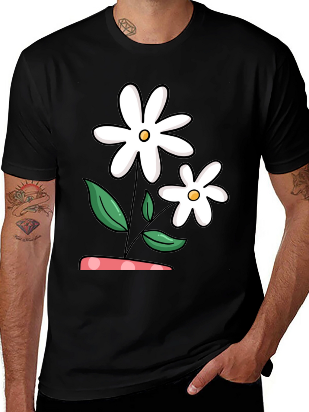 Daisy Flower Graphic Black T-Shirt
