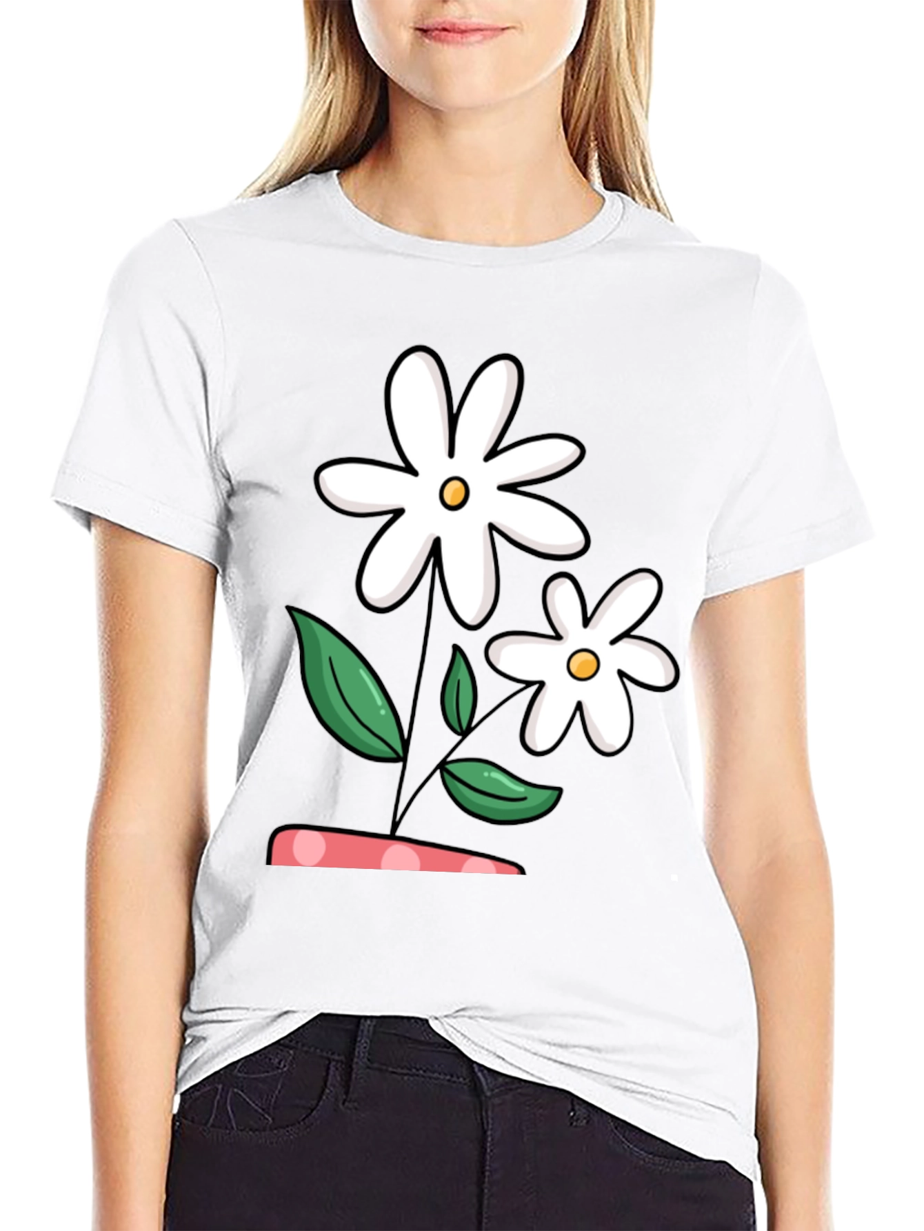 Daisy Flower Graphic Black T-Shirt