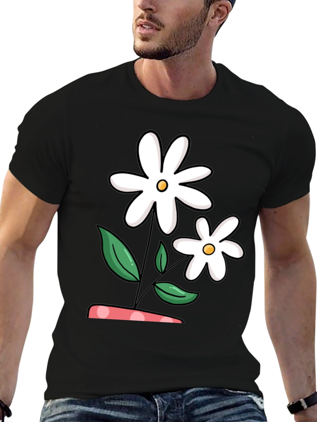 Daisy Flower Graphic Black T-Shirt
