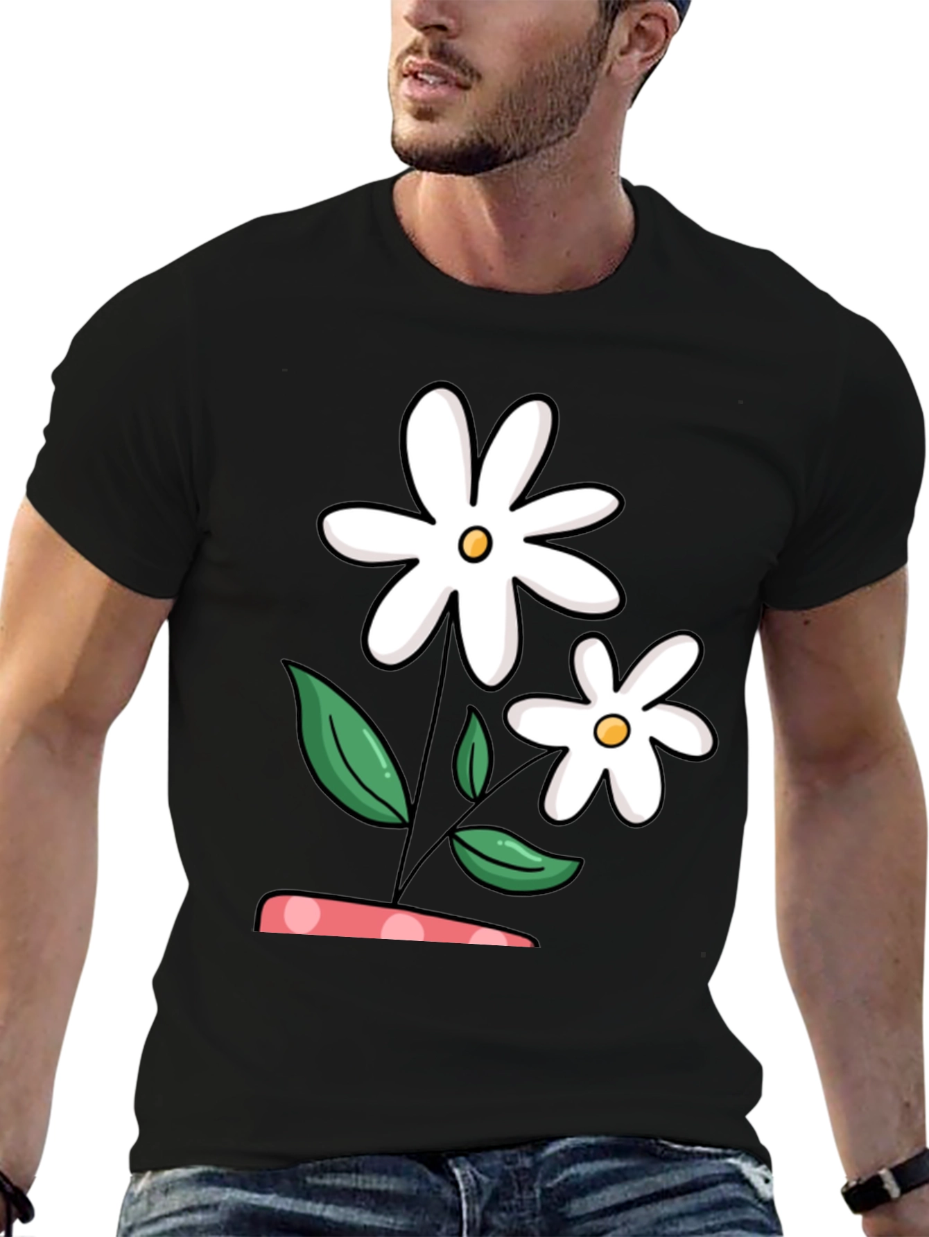 Daisy Flower Graphic Black T-Shirt