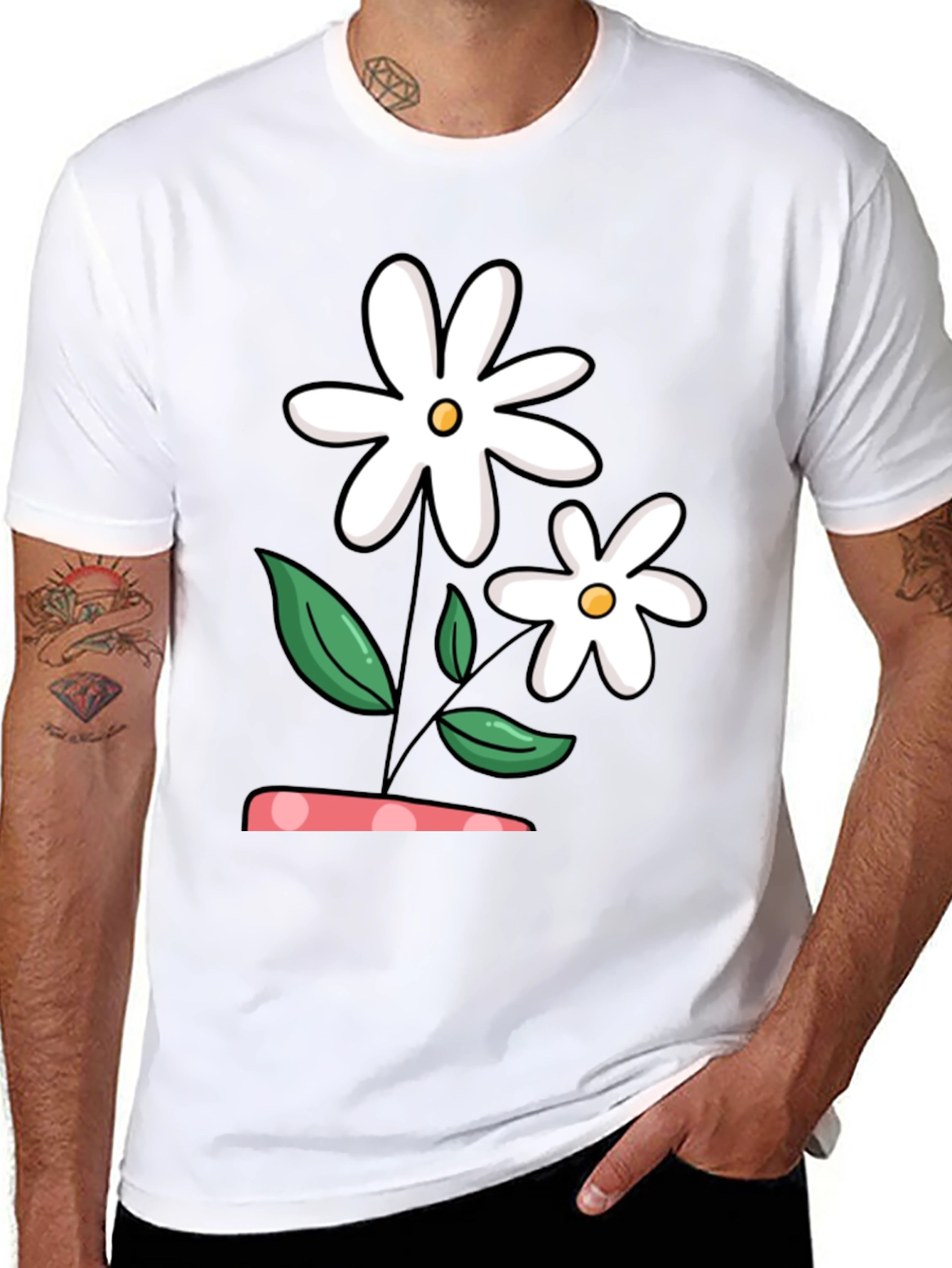 Daisy Flower Graphic Black T-Shirt