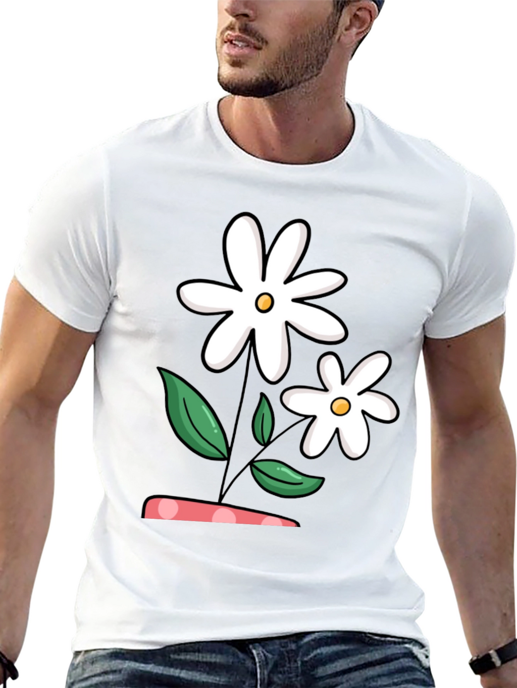 Daisy Flower Graphic Black T-Shirt