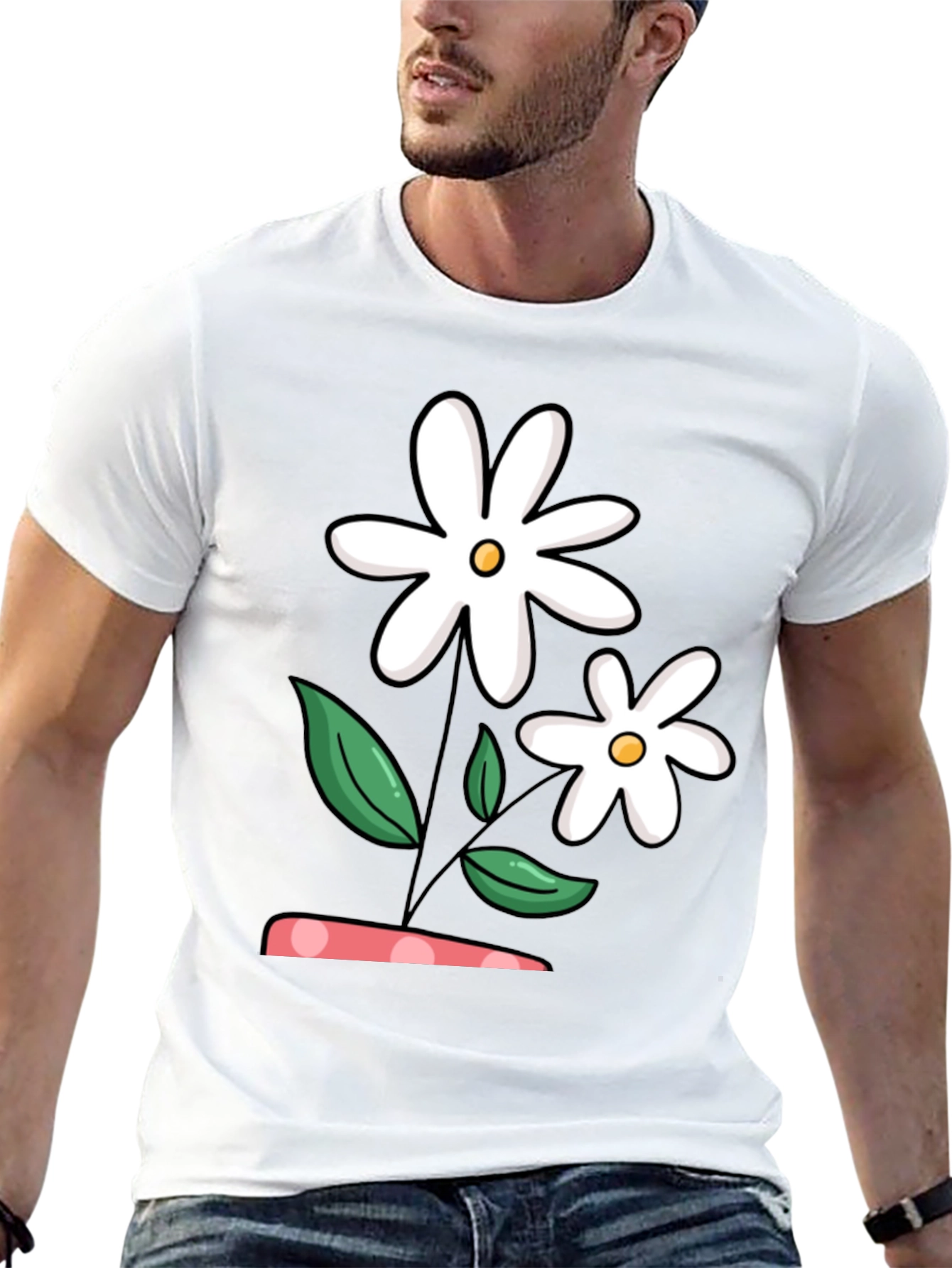 Daisy Flower Graphic Black T-Shirt