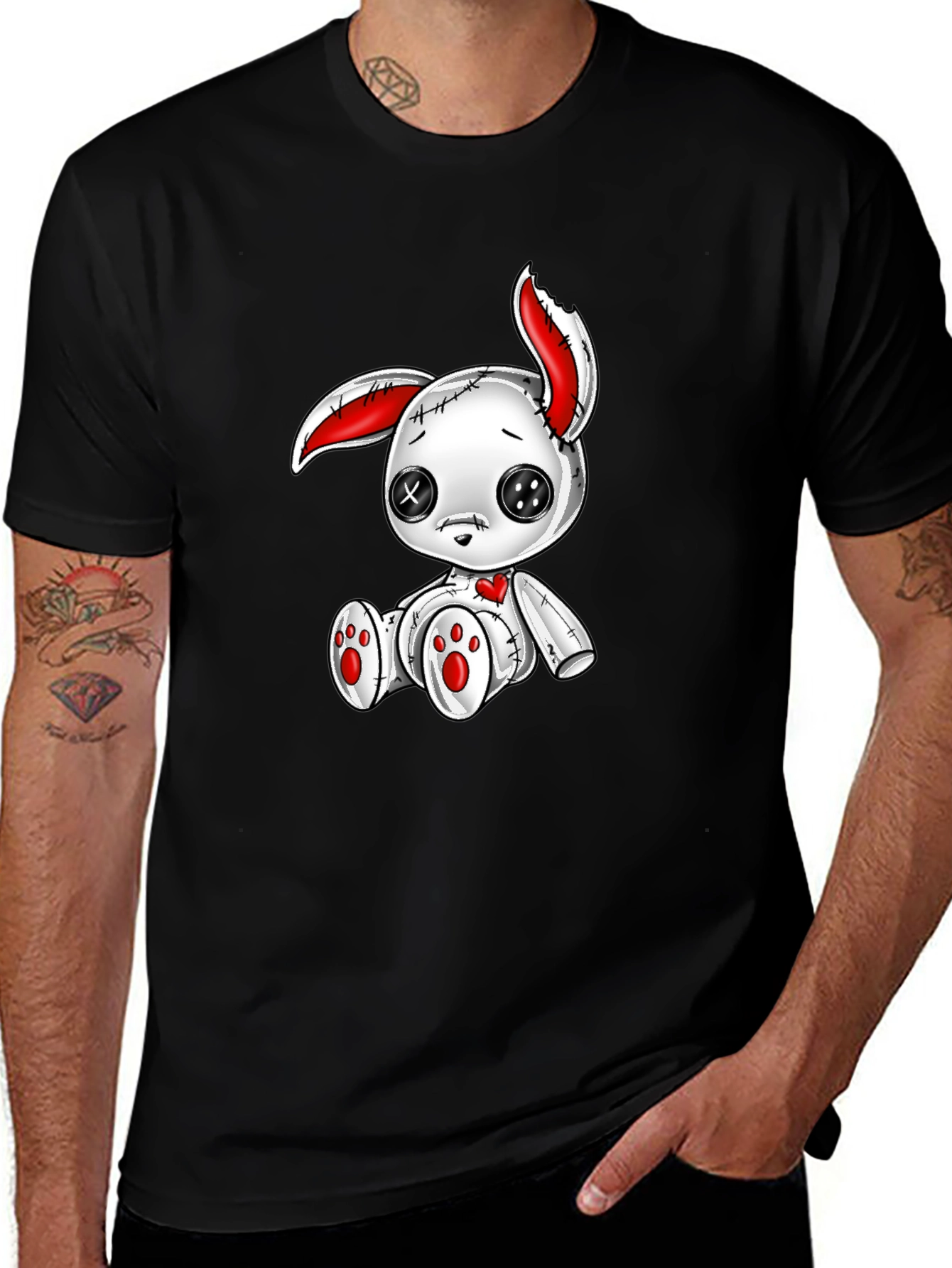 Creepy Cute Bunny Graphic Tee - Black