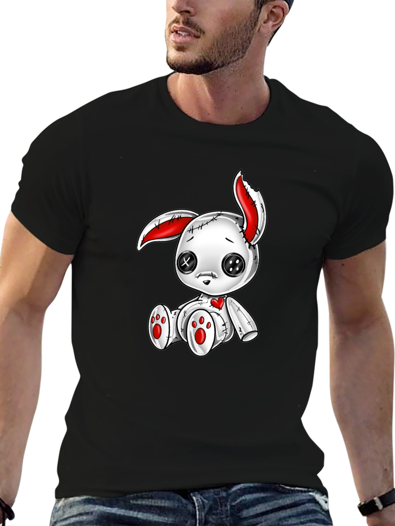 Creepy Cute Bunny Graphic Tee - Black