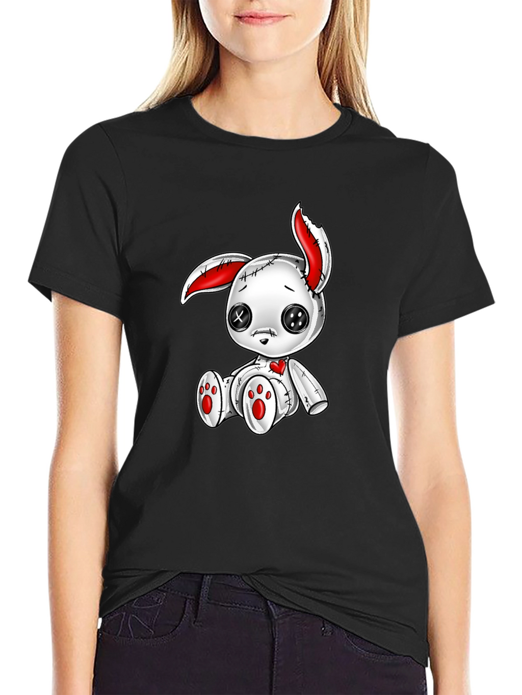Creepy Cute Bunny Graphic Tee - Black