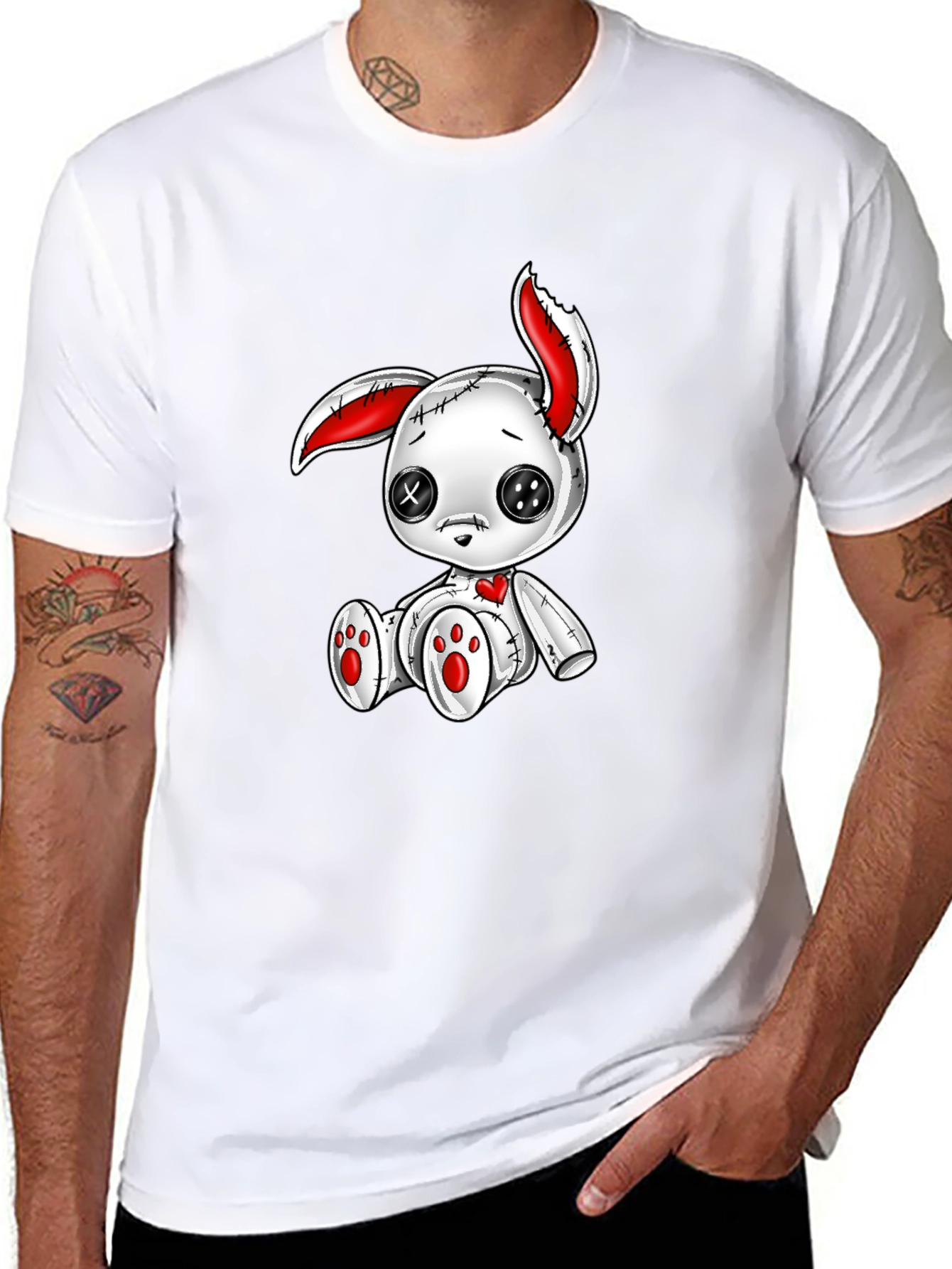 Creepy Cute Bunny Graphic Tee - Black