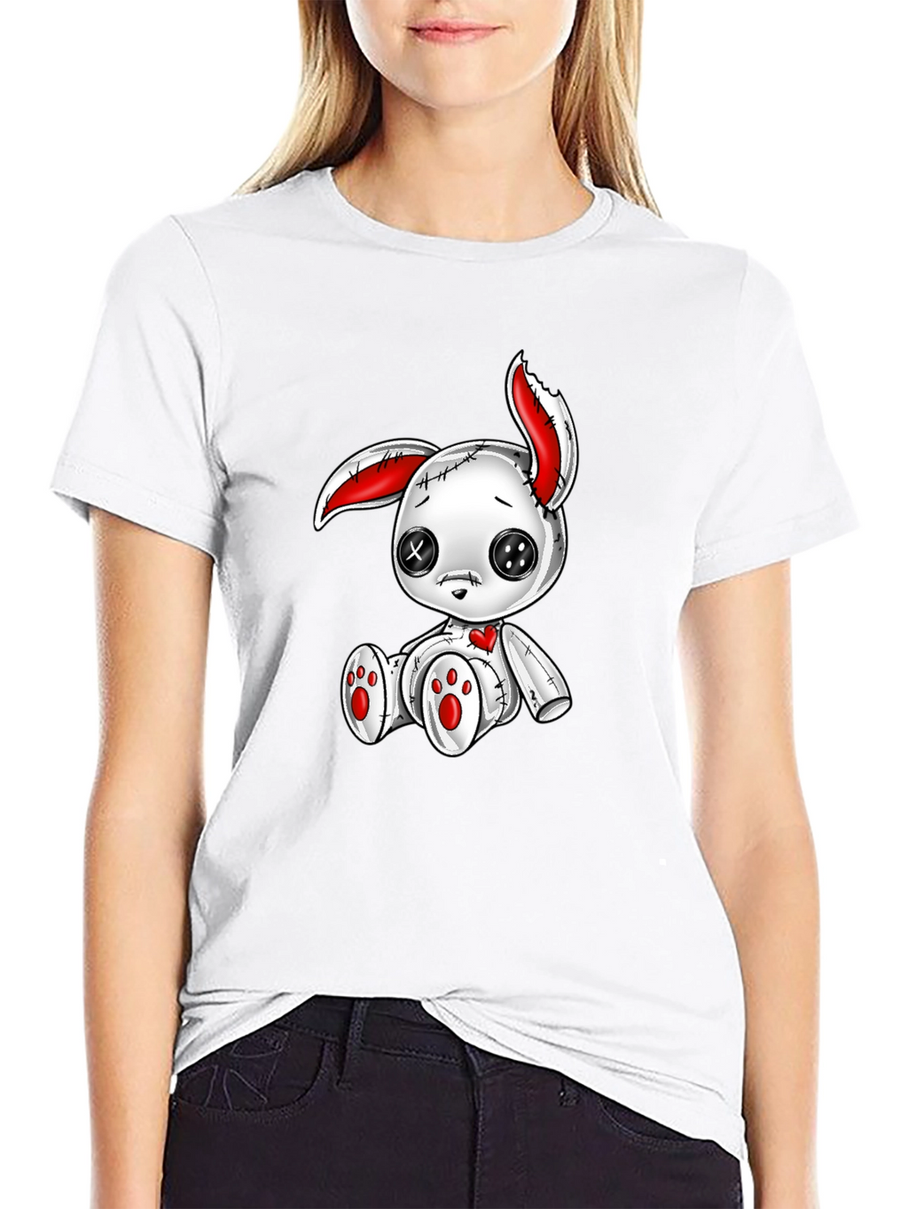 Creepy Cute Bunny Graphic Tee - Black