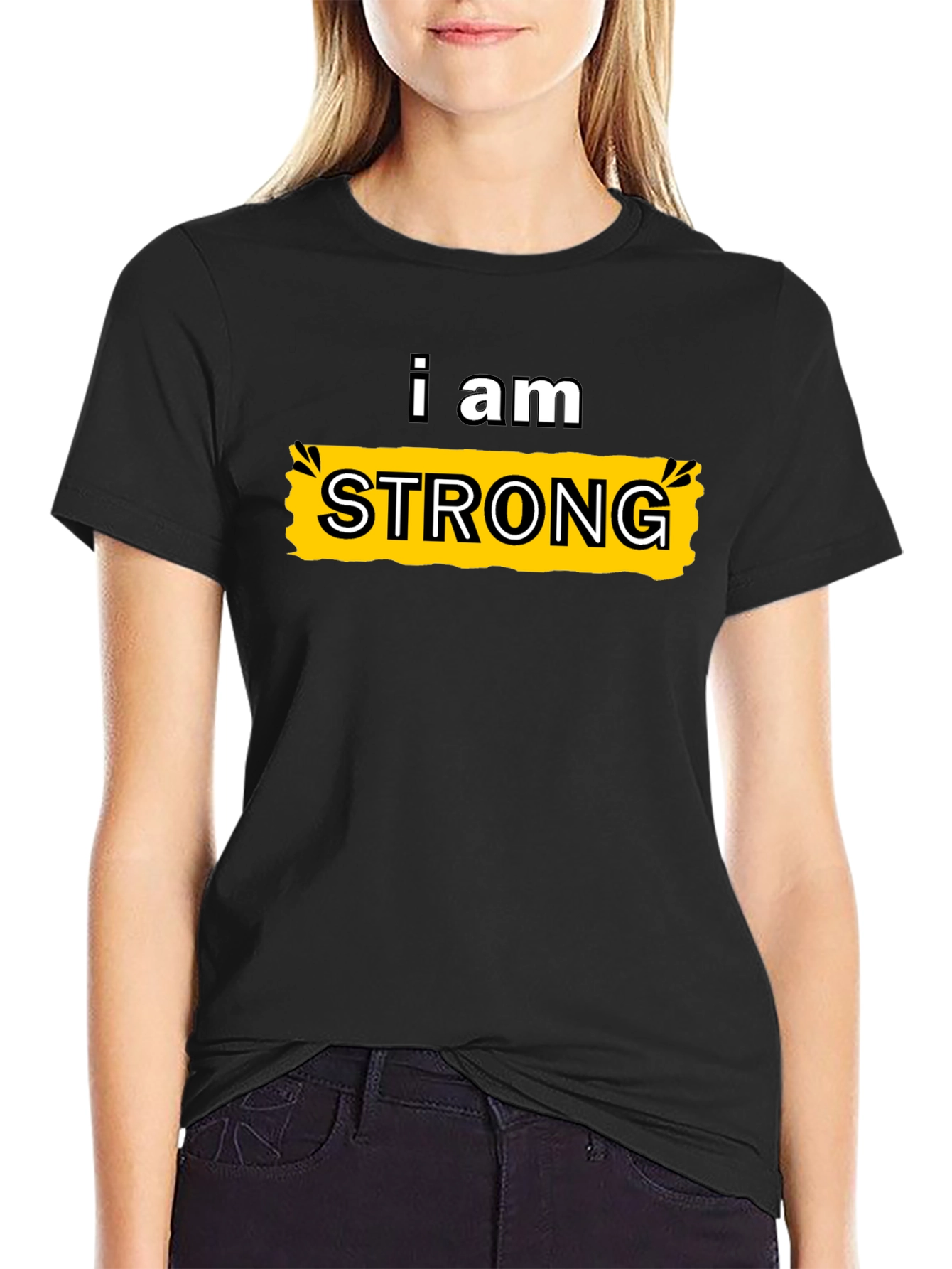 I Am Strong Graphic Tee - Black Cotton