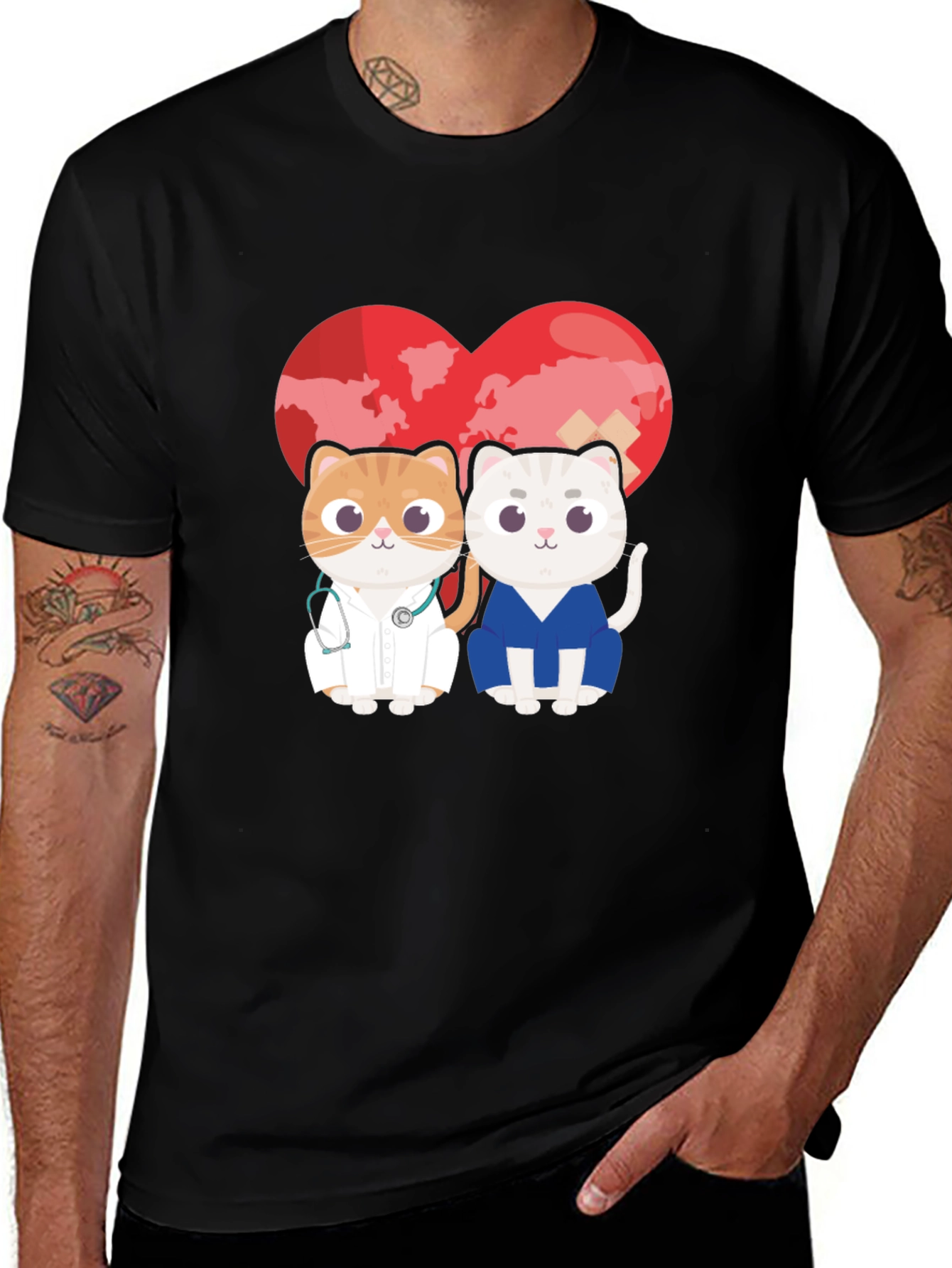 Doctor Cat T-Shirt - Heart Graphic