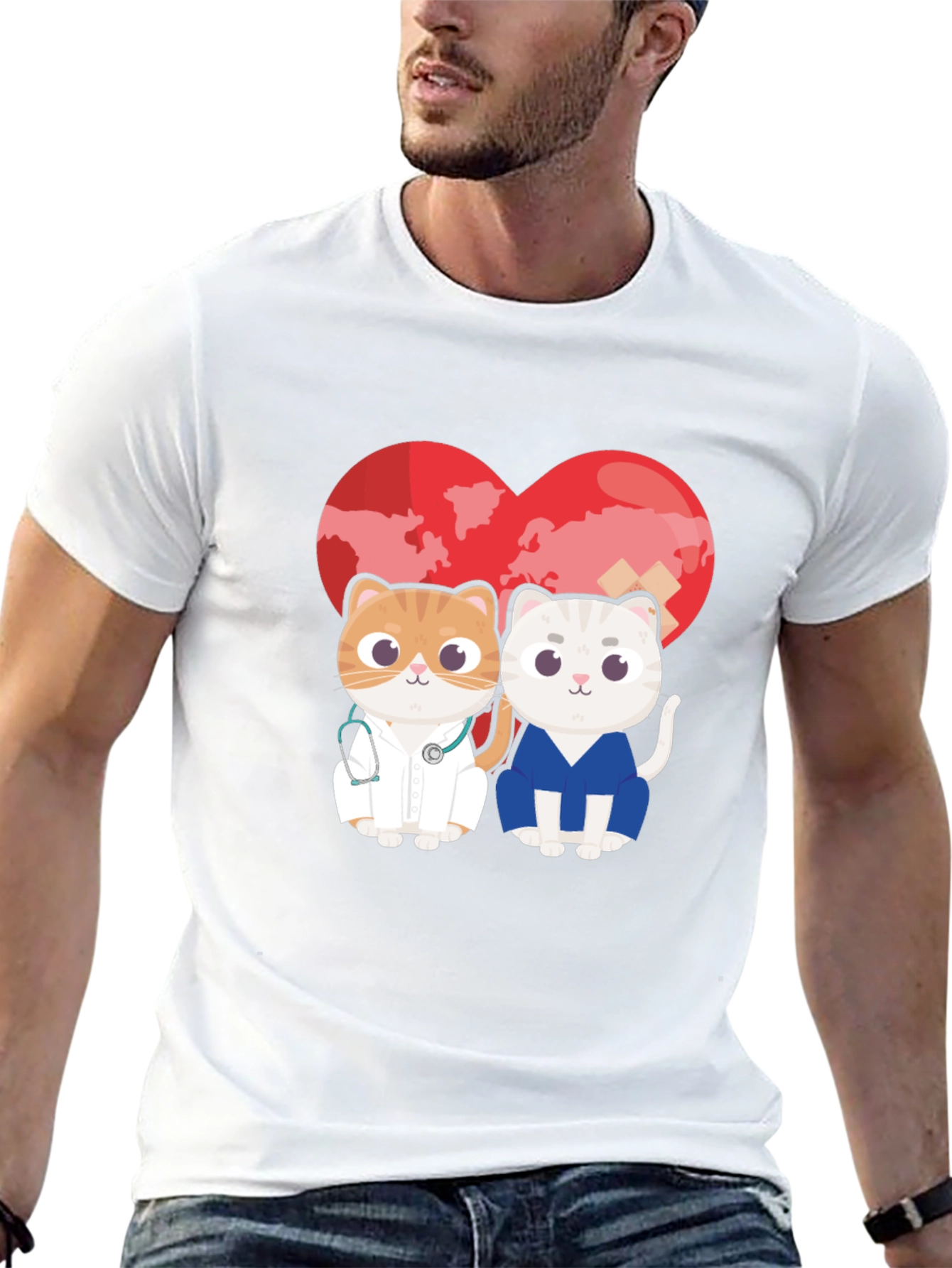 Doctor Cat T-Shirt - Heart Graphic