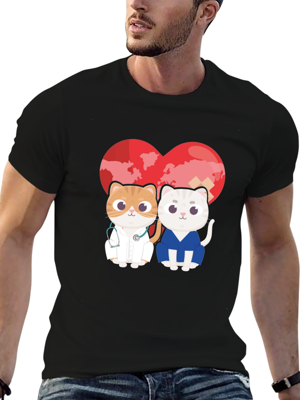 Doctor Cat T-Shirt - Heart Graphic
