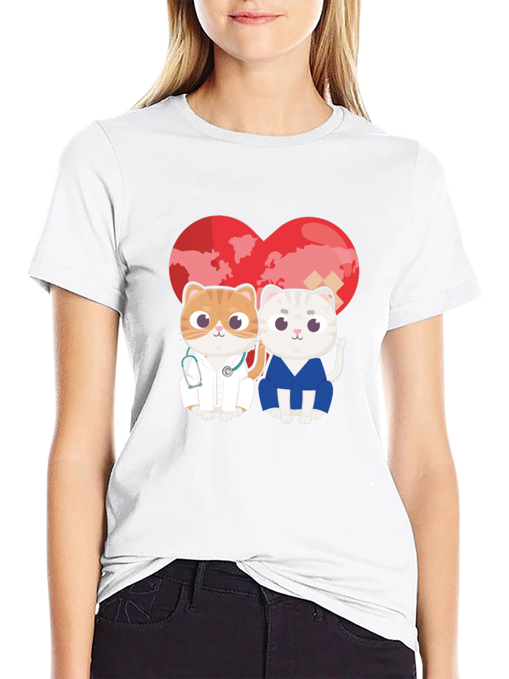 Doctor Cat T-Shirt - Heart Graphic