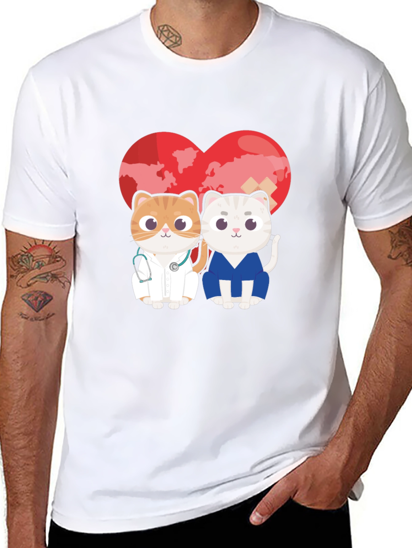 Doctor Cat T-Shirt - Heart Graphic