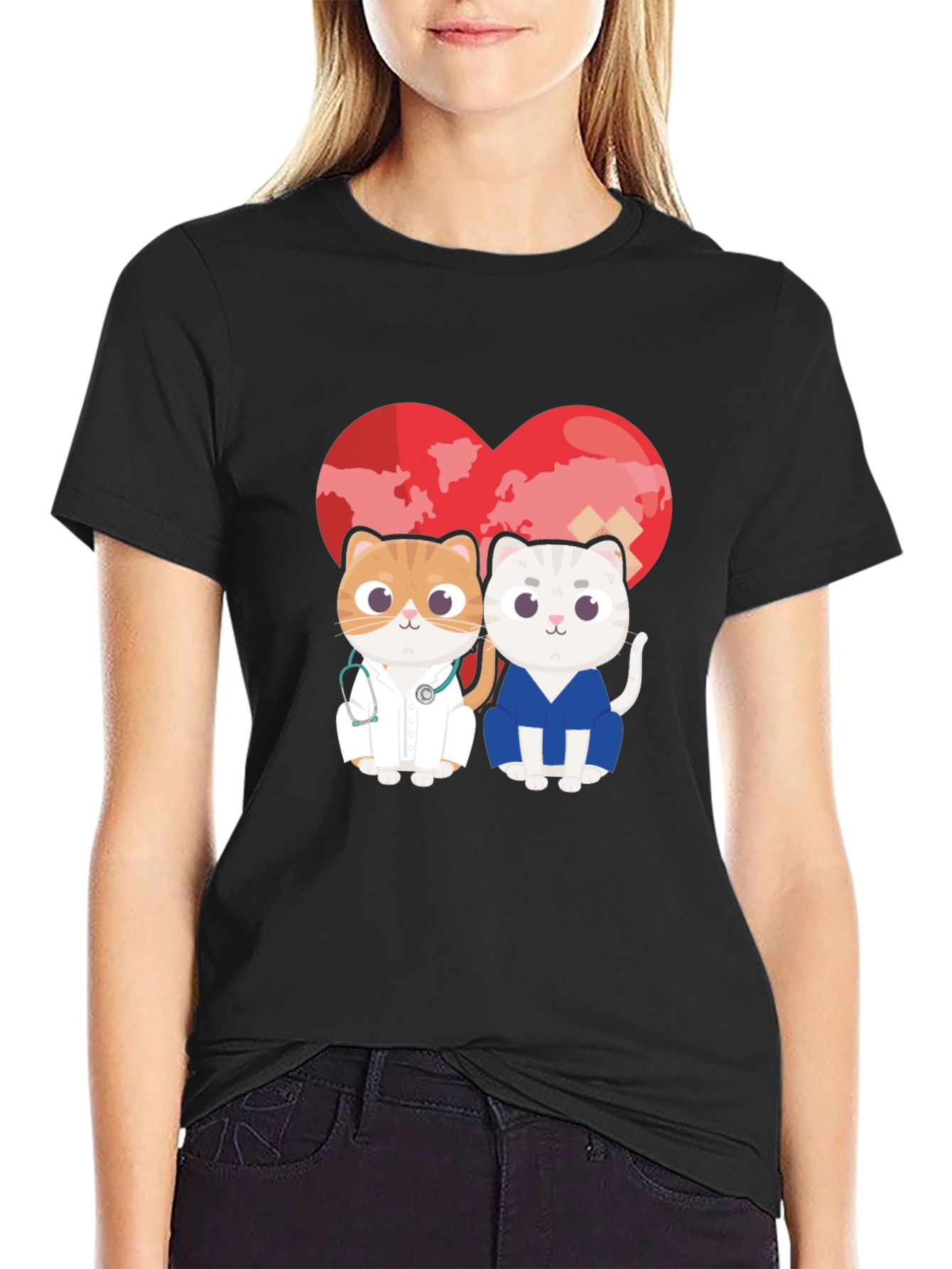 Doctor Cat T-Shirt - Heart Graphic