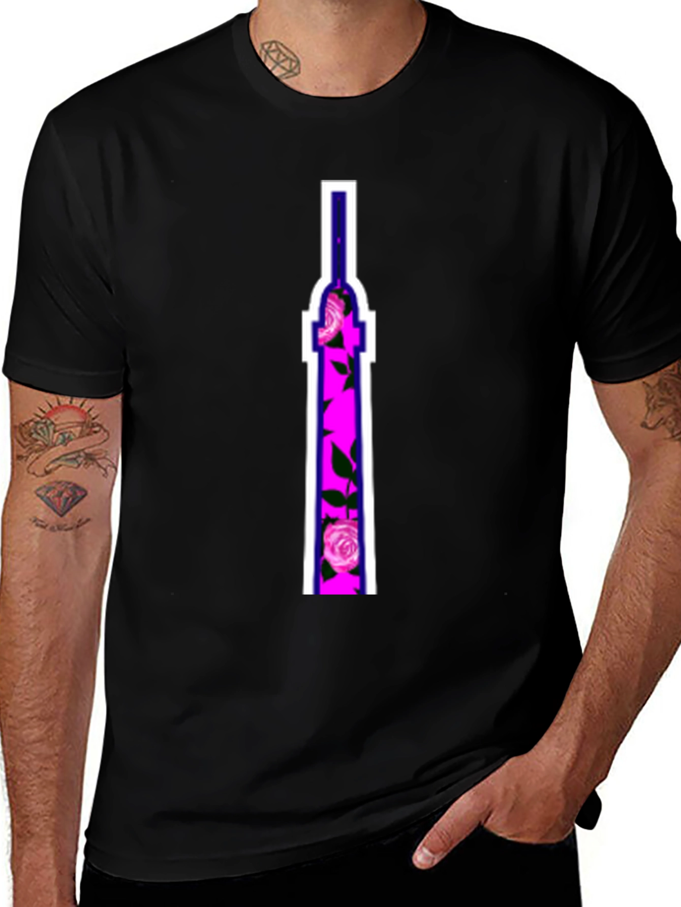 Floral Tower Graphic Tee - Black Cotton T-Shirt