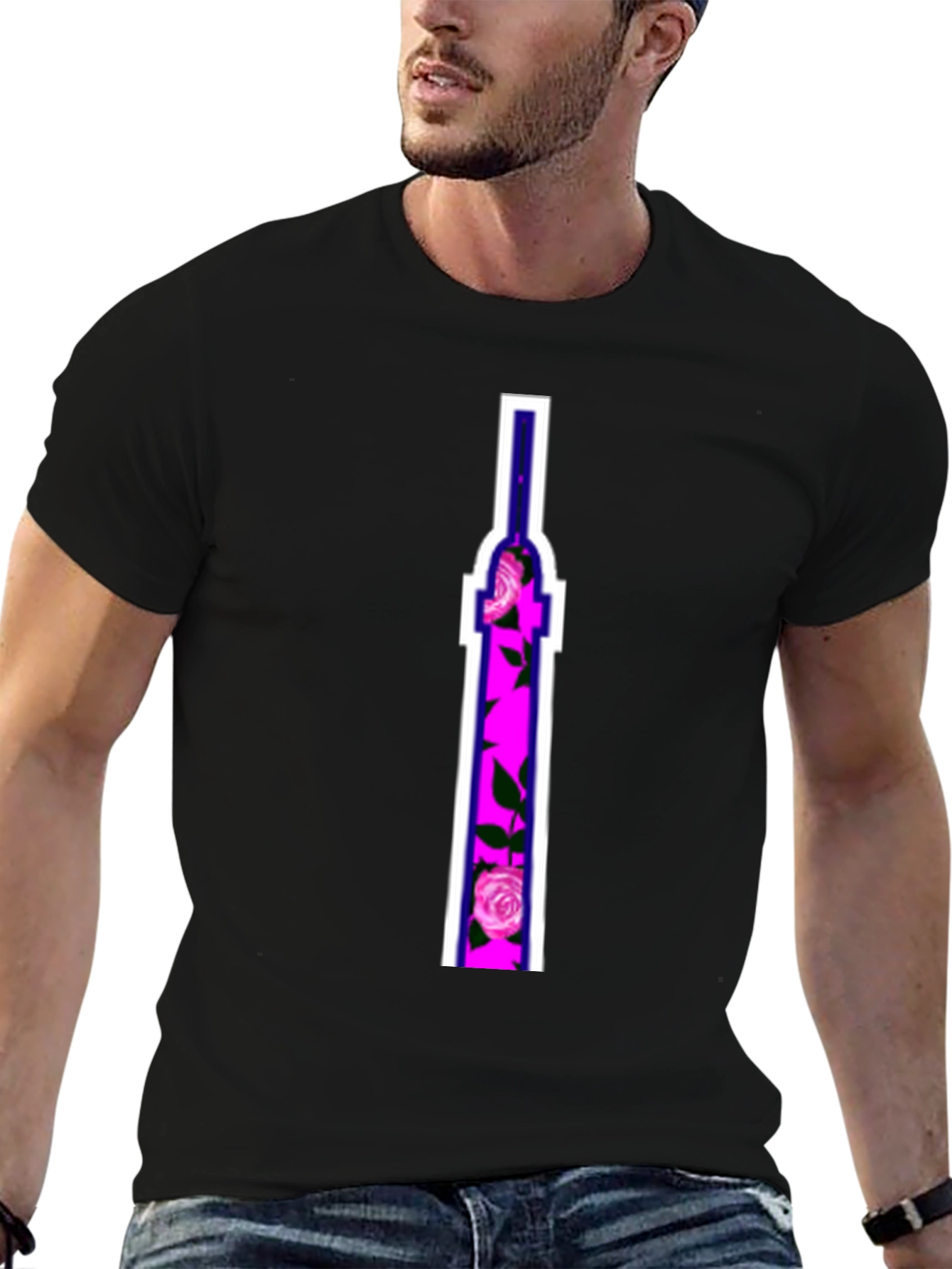Floral Tower Graphic Tee - Black Cotton T-Shirt