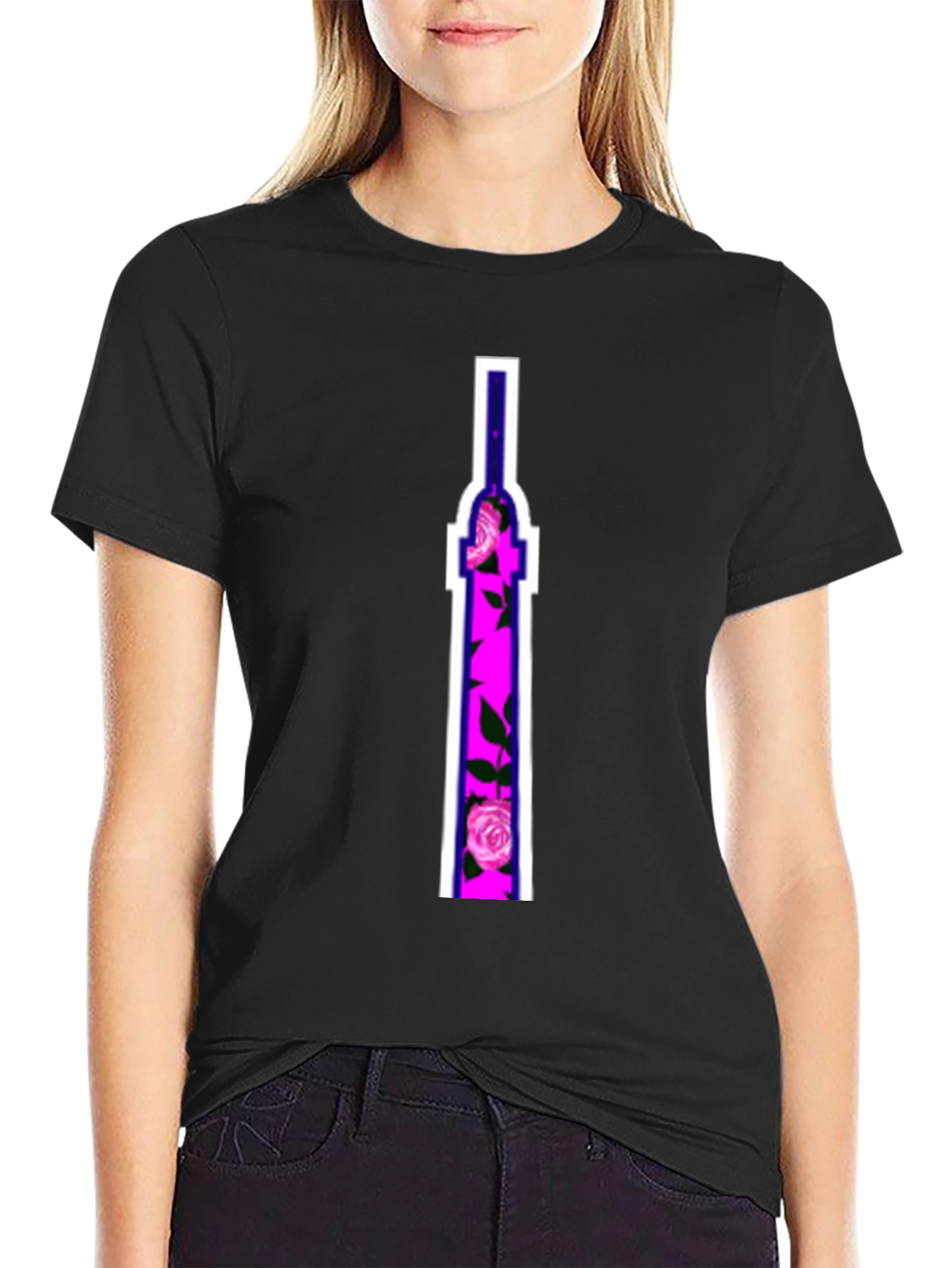 Floral Tower Graphic Tee - Black Cotton T-Shirt