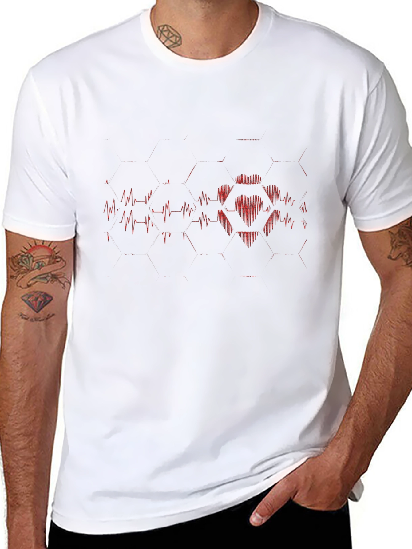 Heartbeat Hex Graphic Tee - Stylish Black Cotton Shirt