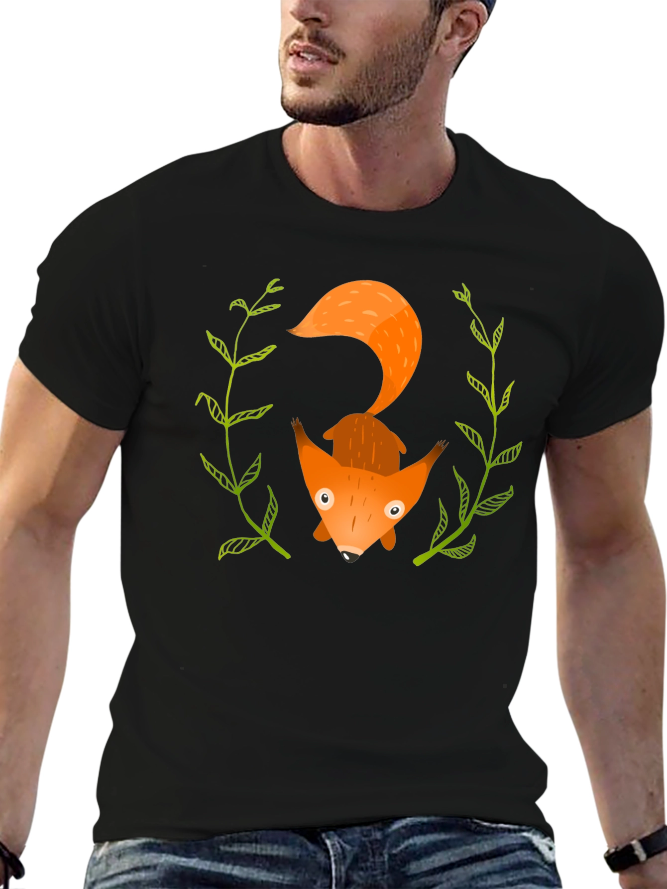 Cute Fox Graphic Tee - Mens Black T-Shirt
