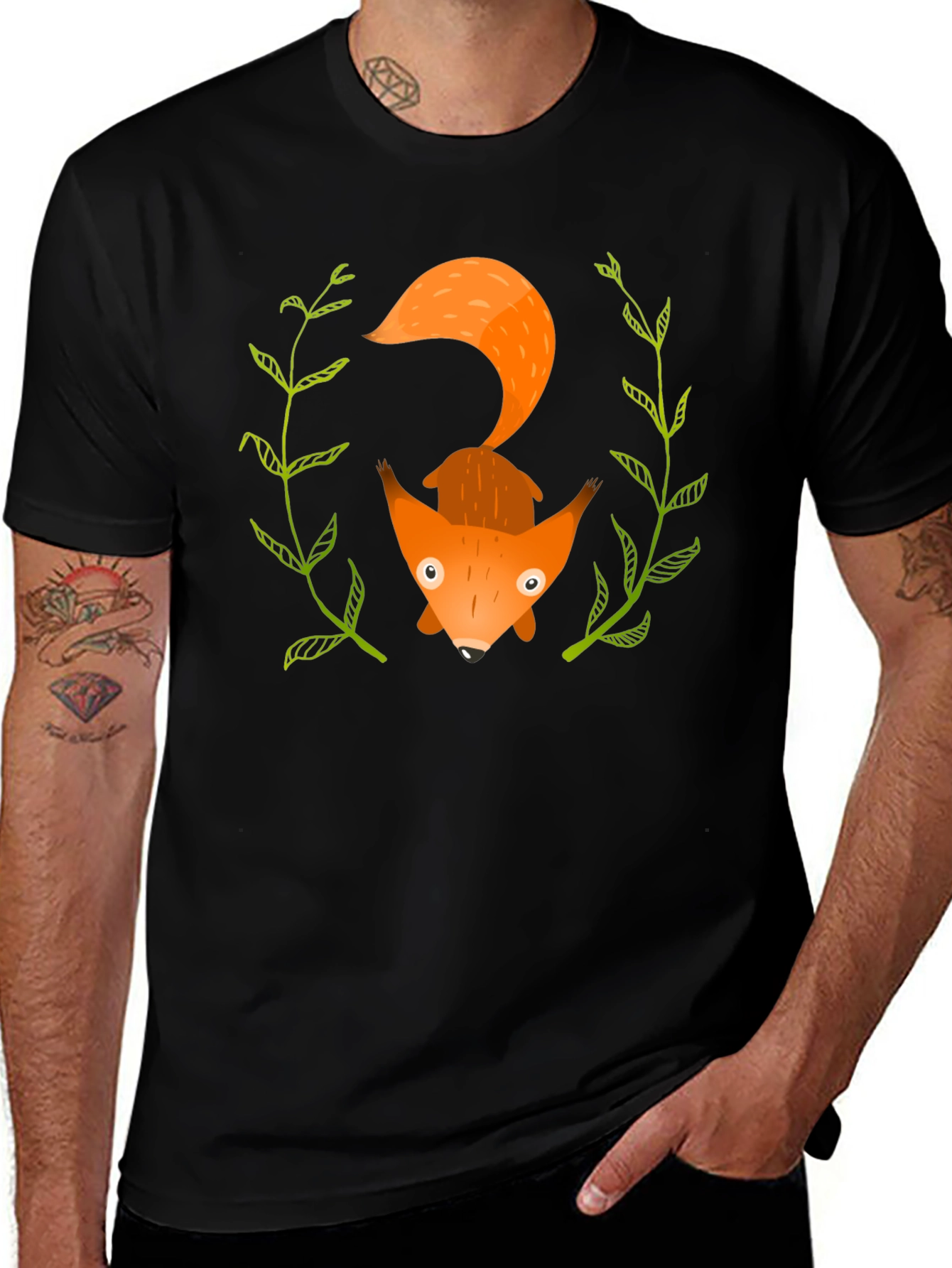 Cute Fox Graphic Tee - Mens Black T-Shirt