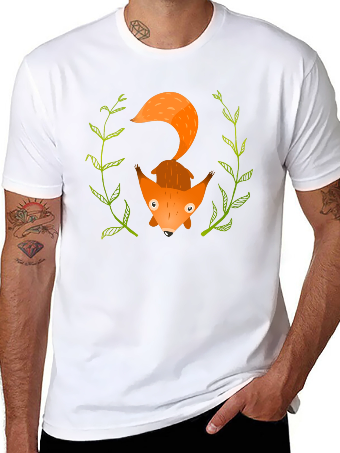 Cute Fox Graphic Tee - Mens Black T-Shirt