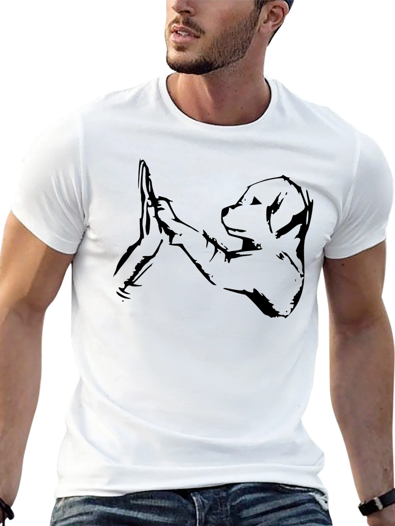 Dog High Five Graphic Tee - Soft Black Cotton