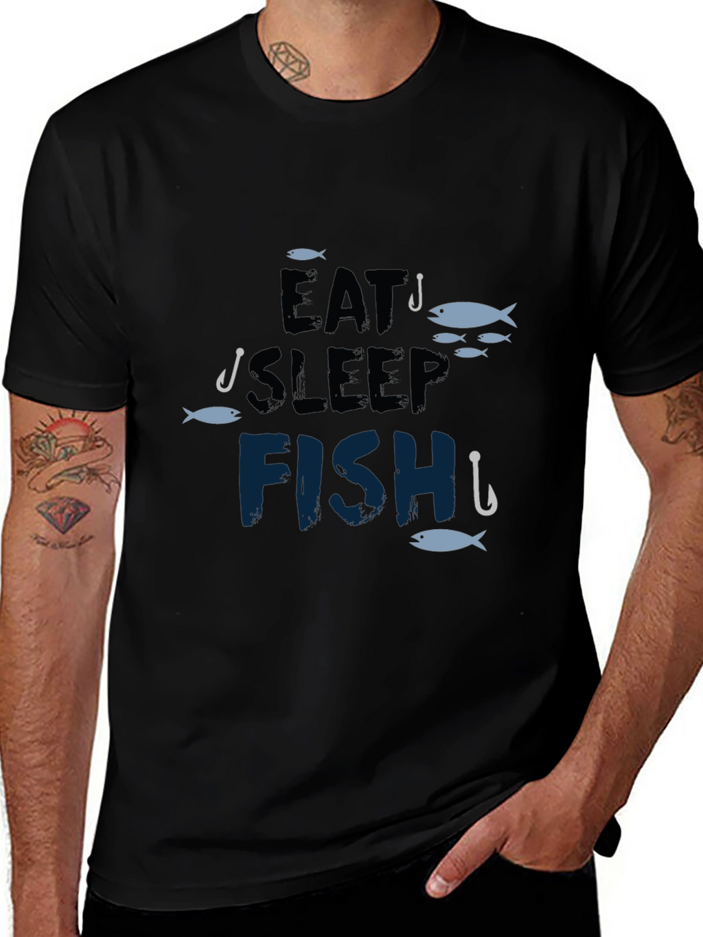 Eat Sleep Fish Black T-Shirt