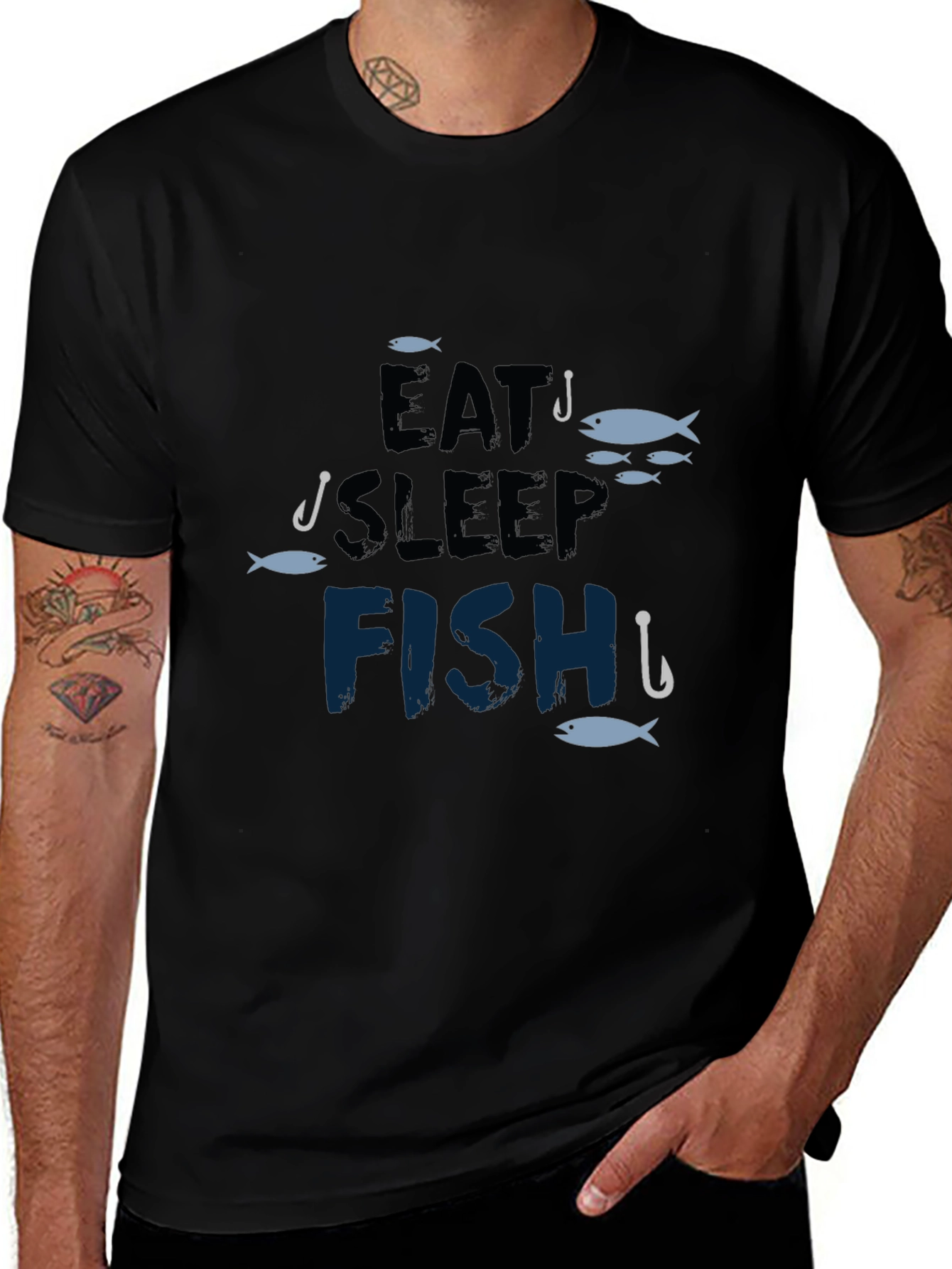 Eat Sleep Fish Black T-Shirt