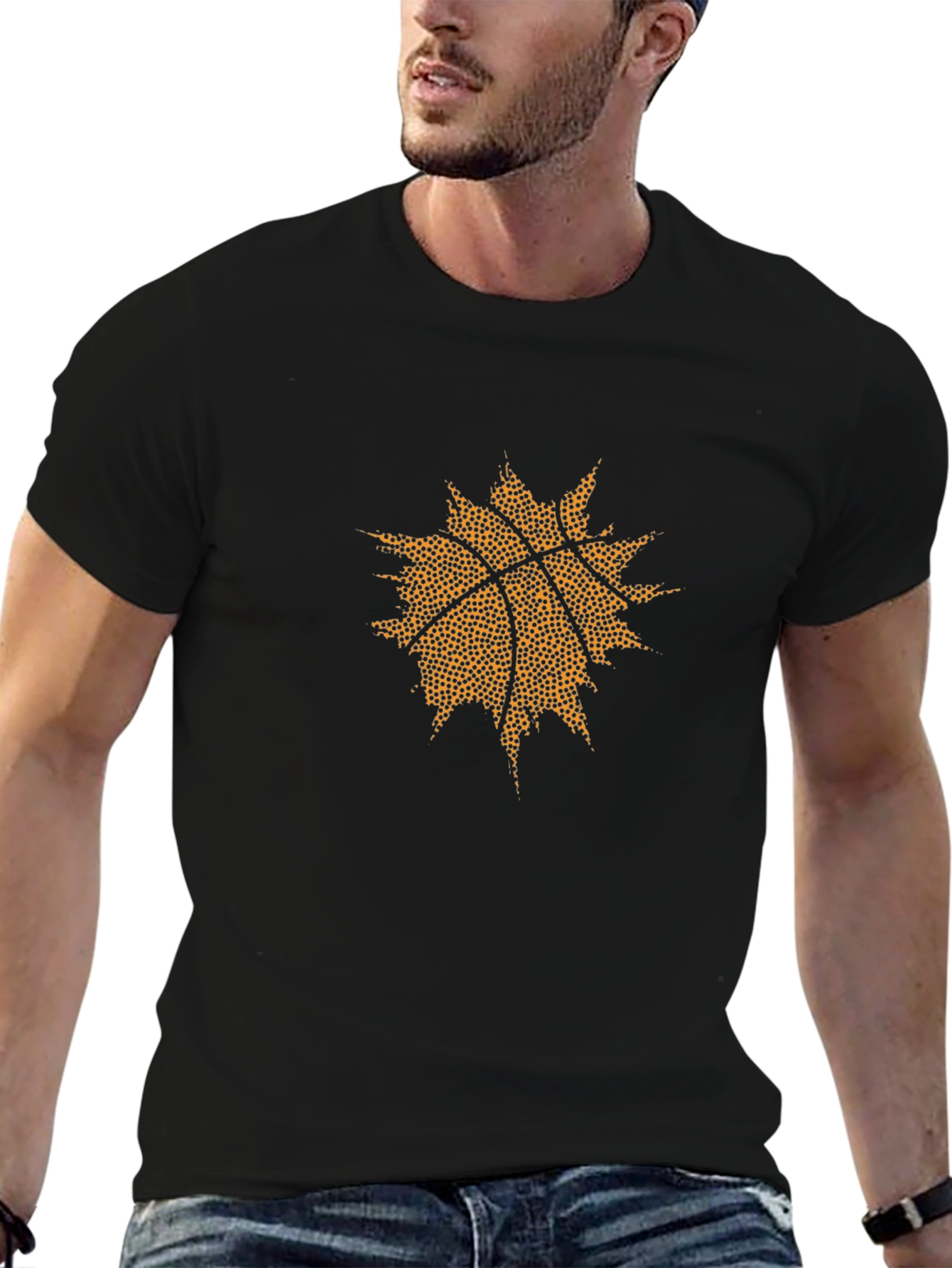 Basketball Burst Graphic Tee - Stylish Black T-Shirt