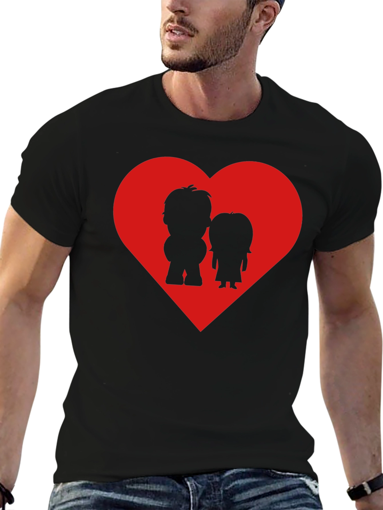 Couples Heart Graphic Tee - Black