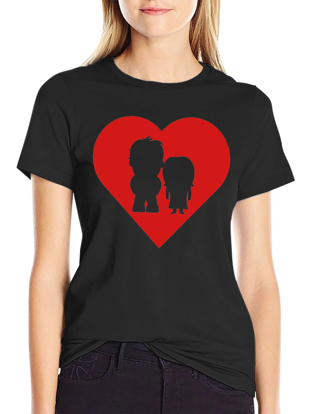 Couples Heart Graphic Tee - Black