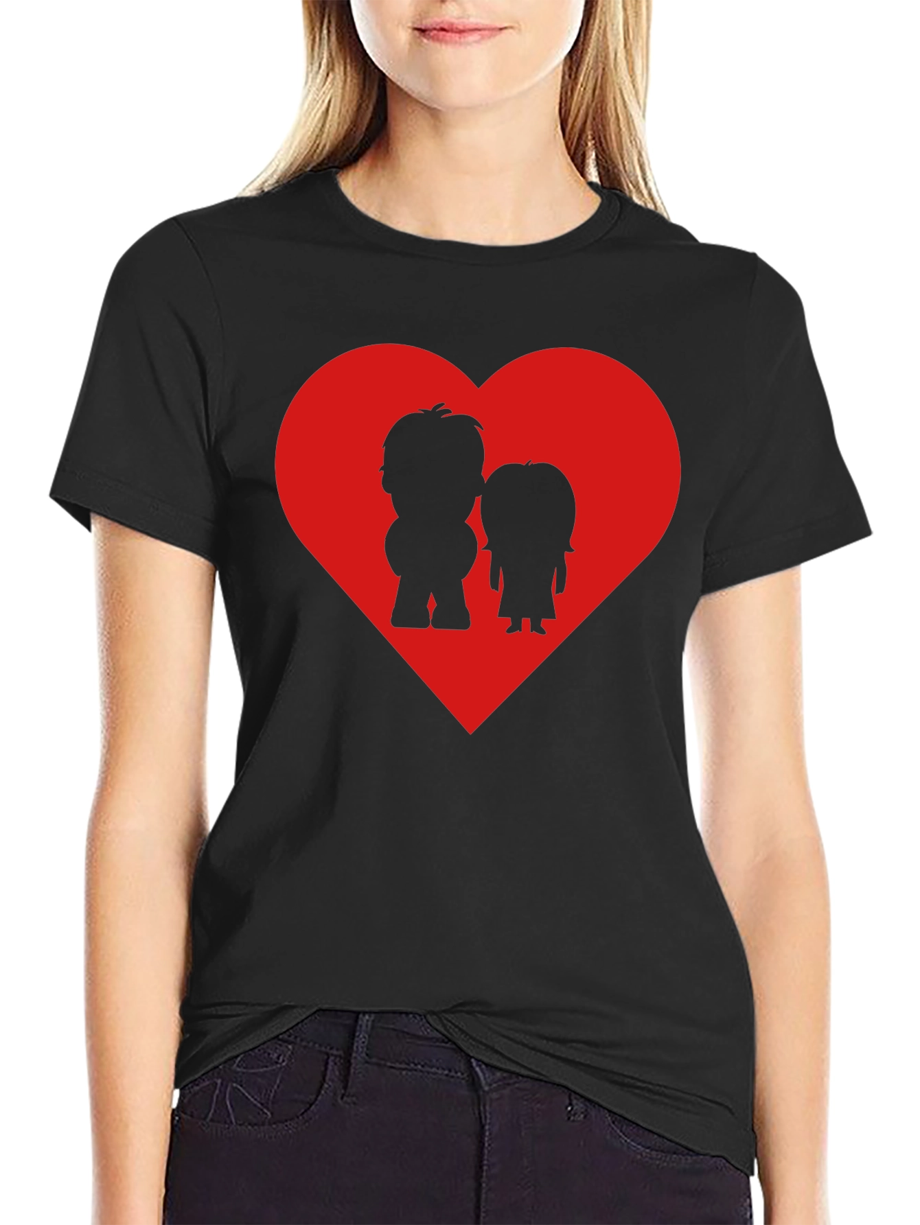 Couples Heart Graphic Tee - Black