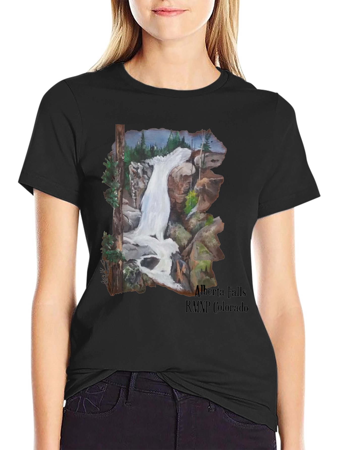 Alberta Falls RMNP Colorado Black T-Shirt