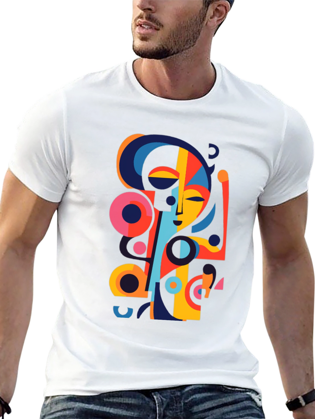 Abstract Face Graphic Black Tee