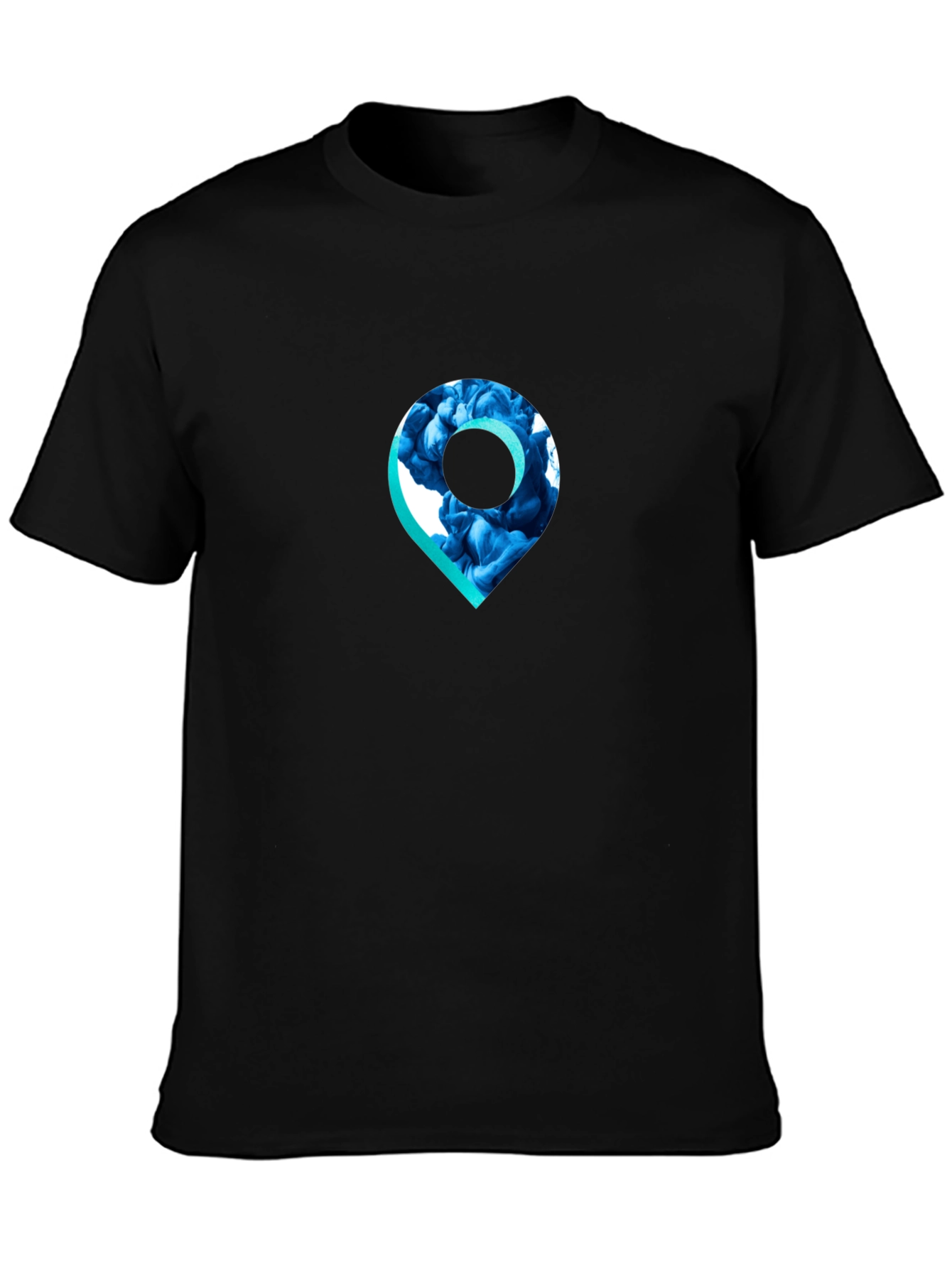 Stylish Black T-Shirt with Unique Location Pin Design