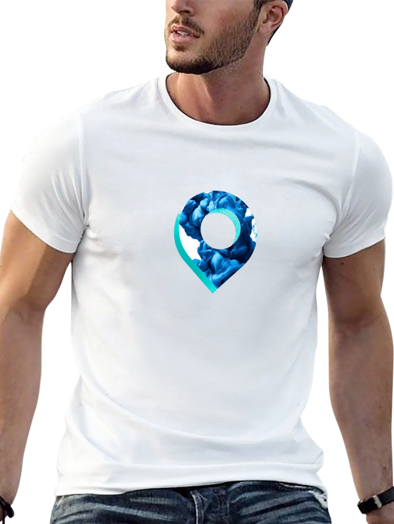 Stylish Black T-Shirt with Unique Location Pin Design