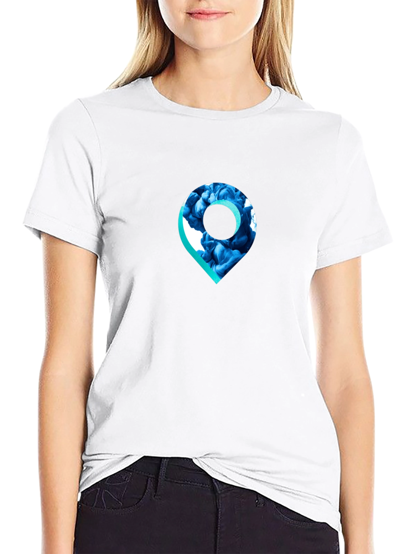 Stylish Black T-Shirt with Unique Location Pin Design