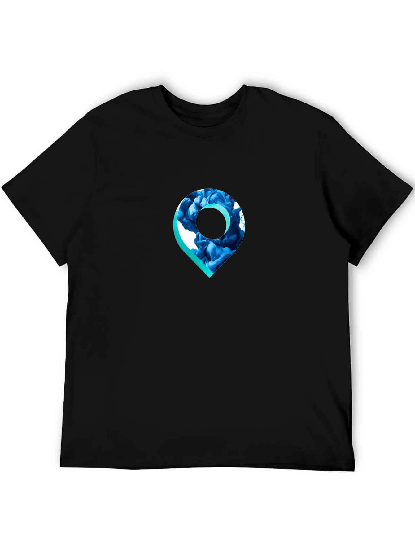 Stylish Black T-Shirt with Unique Location Pin Design