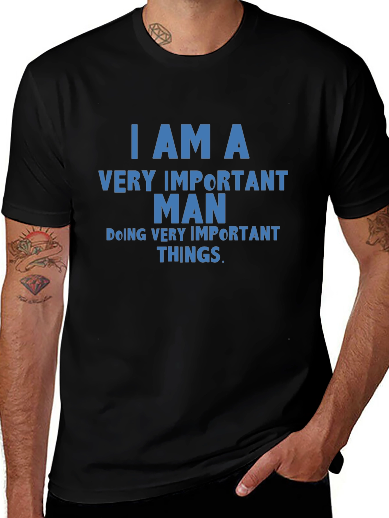 Important Man Graphic Tee - Black Cotton Blend T-Shirt