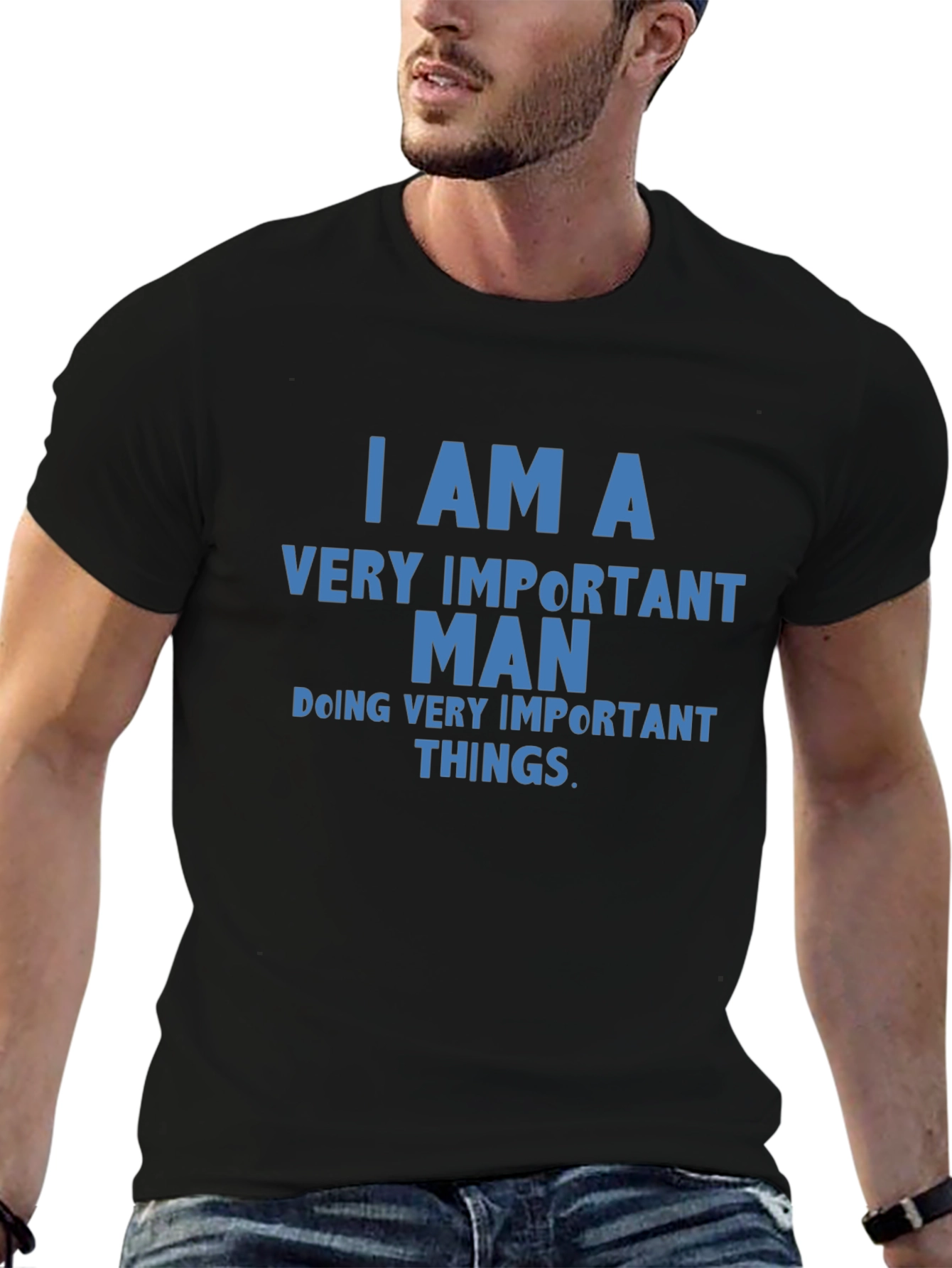 Important Man Graphic Tee - Black Cotton Blend T-Shirt