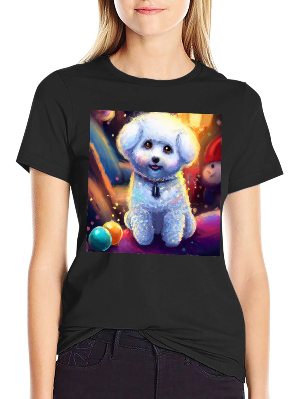Cute Dog Graphic Tee - Black
