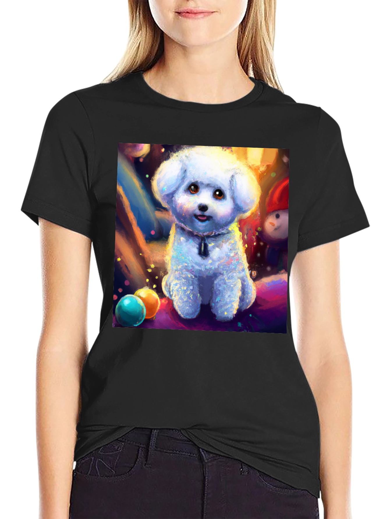 Cute Dog Graphic Tee - Black
